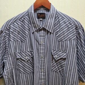 Plains Shirt Mens XL Gray Stripe Short Sleeve Western Snap Pockets Casual